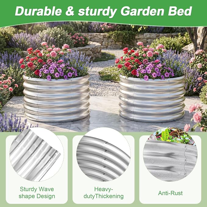AHEONLAR 2 Pack 2x2x1.5ft Round Galvanized Raised Garden Bed Outdoor Metal - Image 4