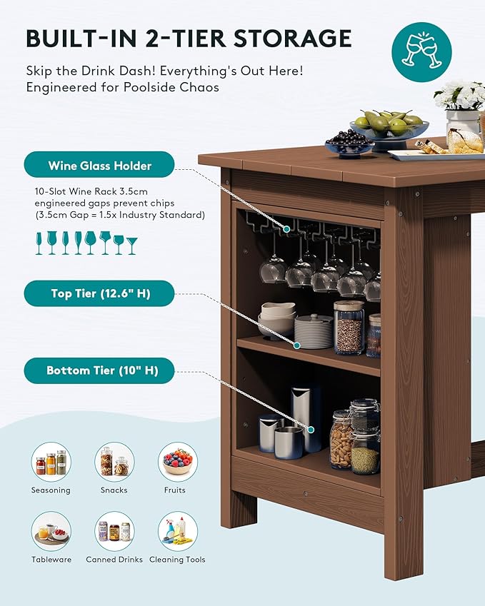 SERWALL 3-Piece Outdoor Counter Height Bar Set, HDPE Patio Bar Table - Image 5