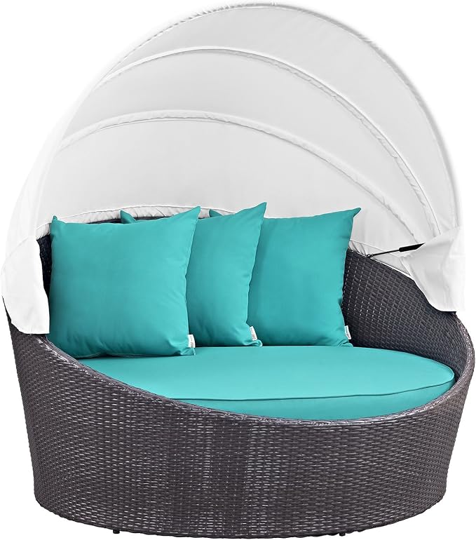 Modway Convene Wicker Rattan Outdoor Patio Retractable Canopy Round Poolside - Image 4