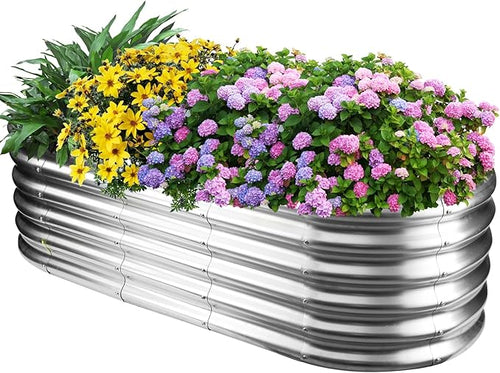 17" Tall Outdoor Garden Raised Garden Bed Kits, 5ft X 2ft Oval, 0.8MM Thick by YSEJOMP