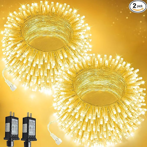 2 Pack 100 LED Connectable String Lights Indoor Outdoor, 33FT Clear Wire by SANJICHA