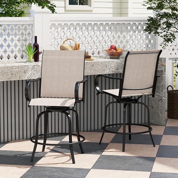 Giantex Set of 2 Swivel Outdoor Bar Stools, All-Weather Bar Height Patio Chairs - Image 2