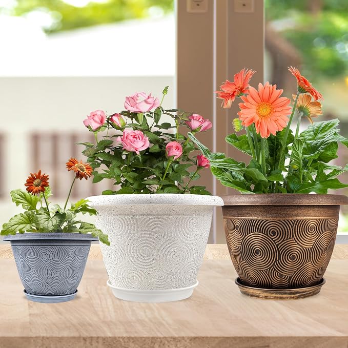 Plastic Flower Pots Planters For Indoor Plants, 4 Pack 14 Inch White Plant Pots - Image 2