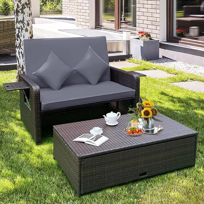 HAPPYGRILL Patio Rattan Wicker Daybed - Image 2
