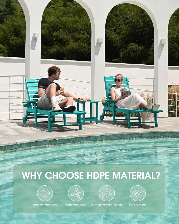 Lounge Chair Outdoor Set of 2, HDPE Chaise Lounge Outdoor - Image 6