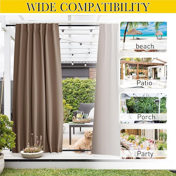 NICETOWN 2 Panels Outdoor Curtains Waterproof Pocket & Back Tab on Top & Bottom - Image 7