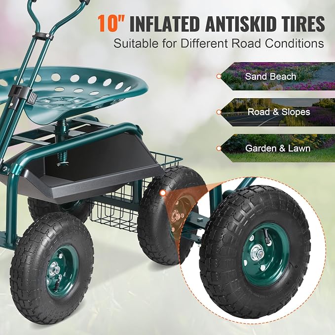 VEVOR Garden Cart Rolling Workseat - Image 4