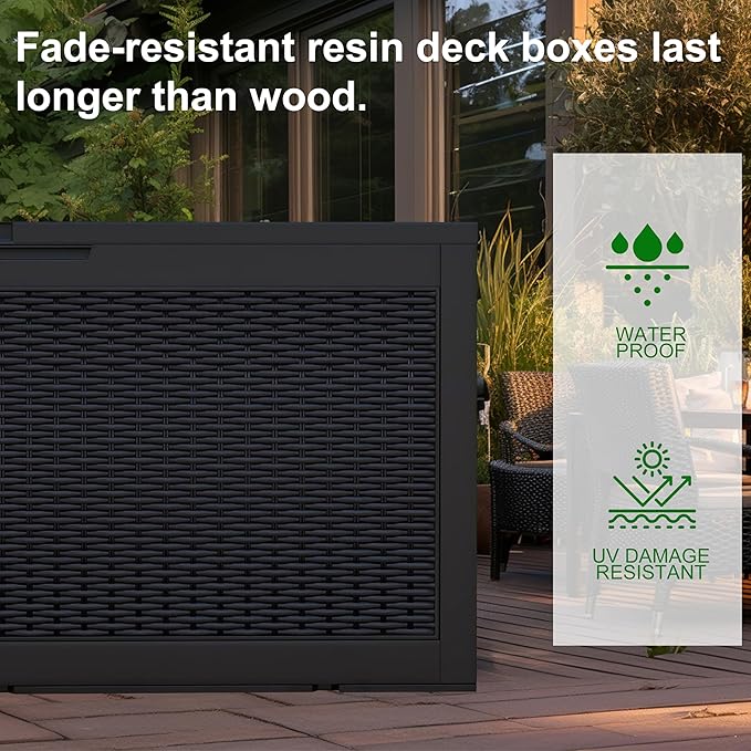 120 Gallon Resin Deck Box, Lockable Weatherproof Outdoor Storage Box - Image 4