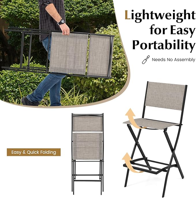 COSTWAY Outdoor Patio Bar Chair Set of 6, Folding Bar Height Stool - Image 4