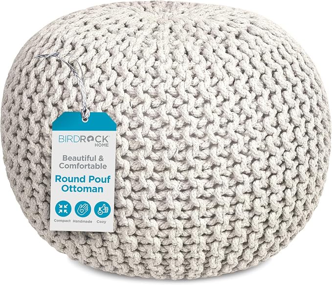 BIRDROCK HOME Round Pouf Ottoman | Cotton Braided Foot Stool by BIRDROCKHOME