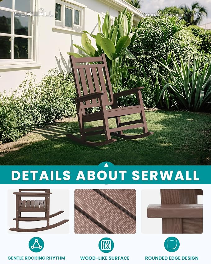 SERWALL HDPE Outdoor Rocking Chair Set of 6, Patio Rocking Chairs - Image 4