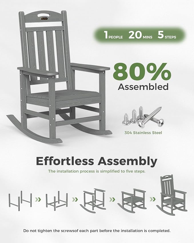 Oversized Rocking Chair Outdoor, High Back Porch Rocker Chair, HDPE All Weather - Image 9