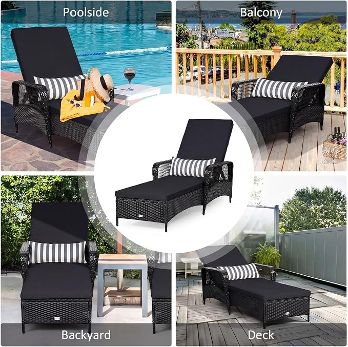 Tangkula Wicker Chaise Lounge Outdoor, Patio Rattan Reclining Chaise - Image 9