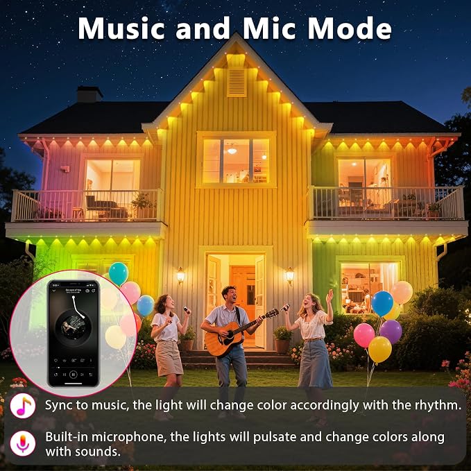 150FT Permanent Outdoor RGB Lights, IP67 Waterproof Smart Eave Lighting - Image 6