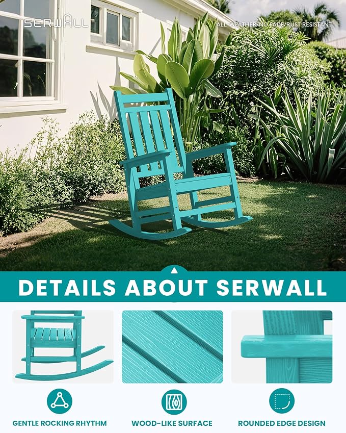 SERWALL HDPE Outdoor Rocking Chair Set of 8, Patio Rocking Chairs - Image 4