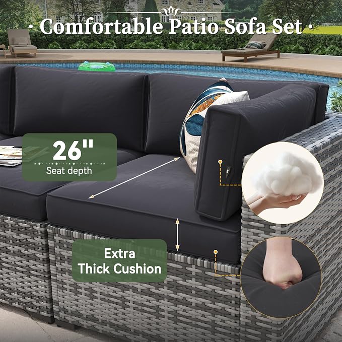 Aoxun 10 Piece Patio Furniture Set Wicker Rattan Patio Conversation Set Outdoor - Image 4