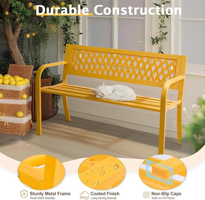 VINGLI 47'' Outdoor Bench, Weather Resistant Garden Patio Bench Powder Coated - Image 4