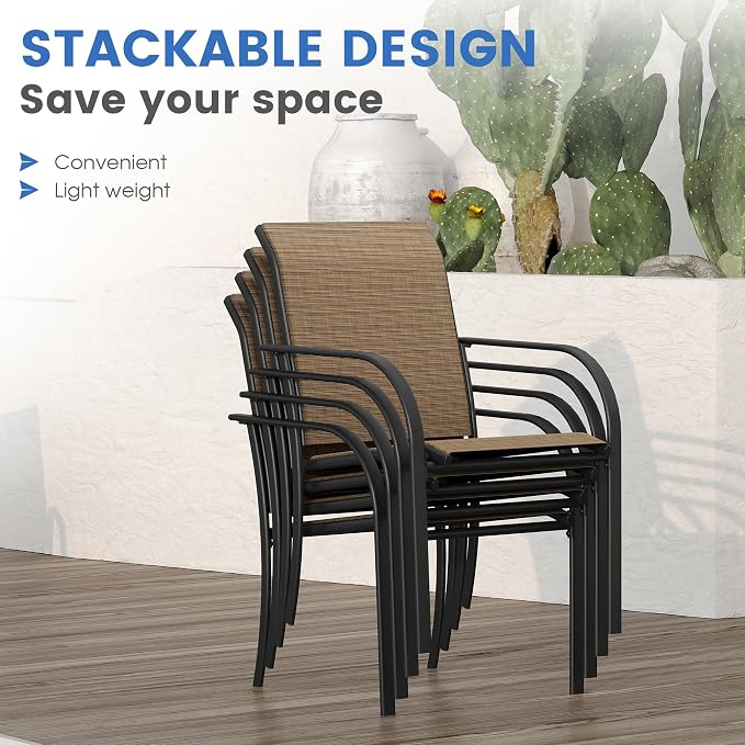 VICLLAX Patio Table and Chair Set of 4, All Weather Metal Round Outdoor Dining - Image 3