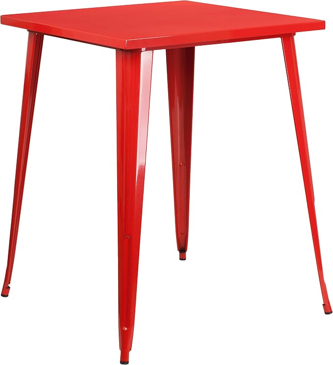 EMMA + OLIVER Commercial Grade 31.5" Square Red Metal Indoor-Outdoor Bar Height - Image 3