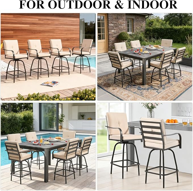 Patio Swivel Bar Stools, Outdoor Bar Height Swivel Chairs Set of 6 - Image 7