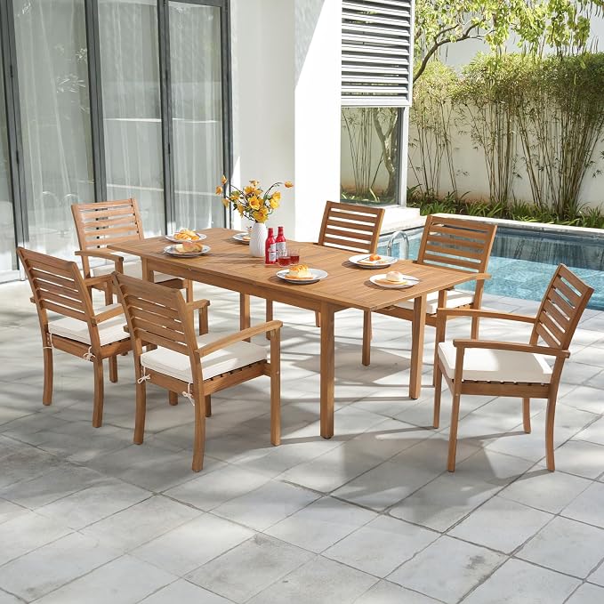 OC Orange-Casual Stackable Patio Dining Chairs Set of 6, Outdoor Acacia Wooden - Image 6