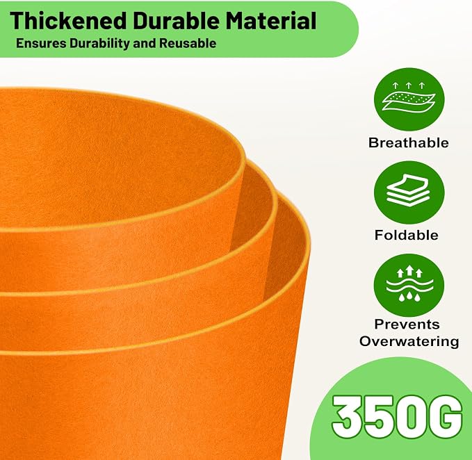 15 Gallon Fabric Grow Bags 5-Pack, 350G Heavy Duty Nonwoven Plant Pots - Image 2