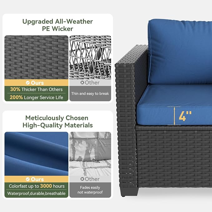 Aoxun 1 Piece 3-Seats Sofa Patio Furniture Set, Wicker Outdoor Furniture - Image 5