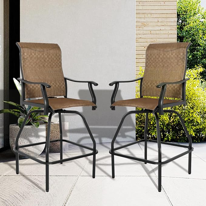 LEVELEVE Patio Bar Set 2pcs Swivel Bar Stools Outdoor Bistro Textilene by Enjoyyourlife