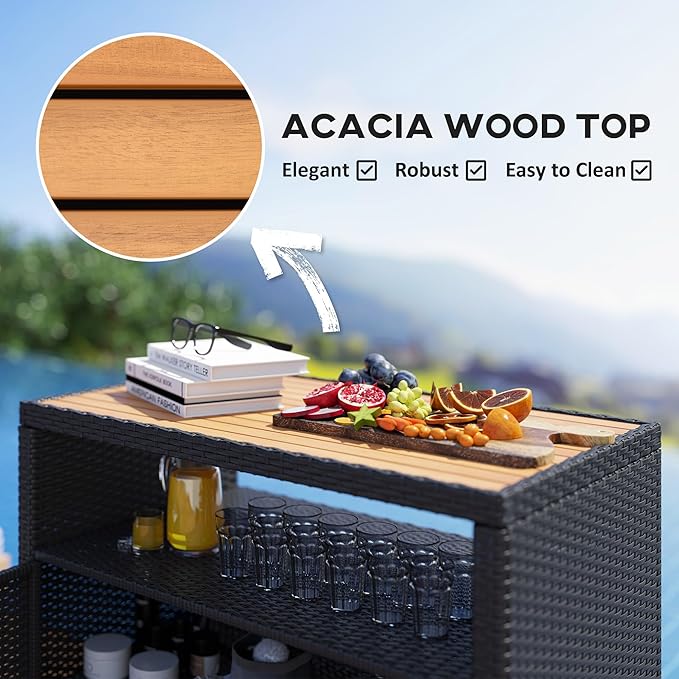 Outsunny Wicker Outdoor Storage Cabinet, Rattan Outdoor Bar Table - Image 6