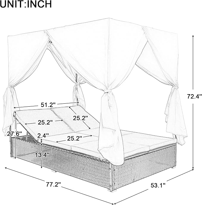 Wicker Metal Outdoor Bed Lounger - Image 2