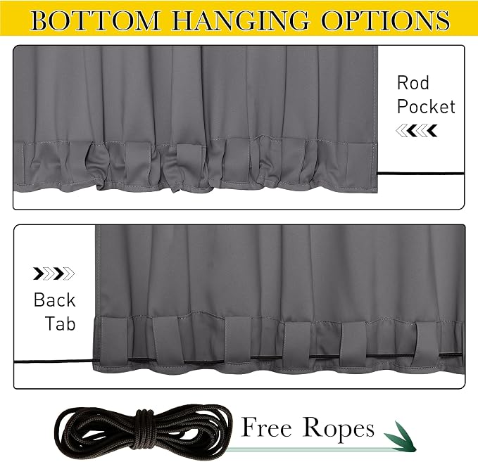 NICETOWN 2 Panels Outdoor Curtains Waterproof Pocket & Back Tab on Top & Bottom - Image 4