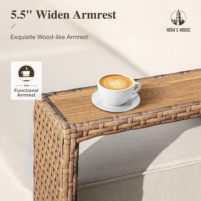 HERA'S HOUSE 4 Pieces Patio Furniture Set, 2 Outdoor Rattan Wicker Armchairs Set - Image 4
