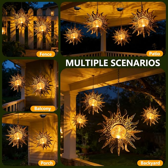 Solar Lights Outdoor Garden Decor Hanging Lanterns Decoration Metal Sunflower - Image 3