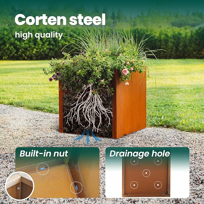 Corten Steel Planter Metal Square Planter 28 Inch Corten Planter Box Tall Cube - Image 4