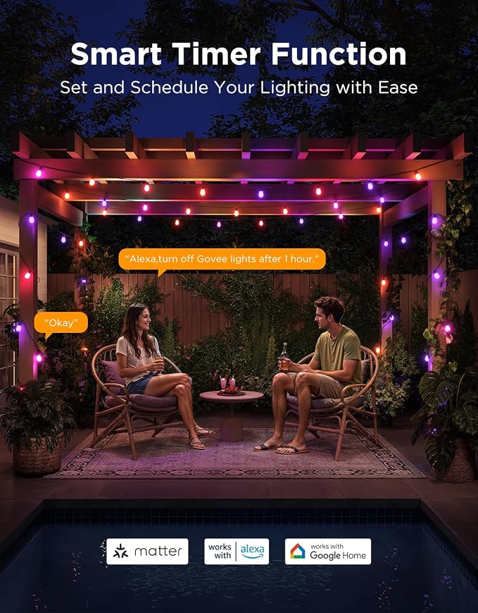 Govee S14 Bulb Outdoor String Lights 2, 96ft Smart RGBIC Warm White Patio Lights - Image 5