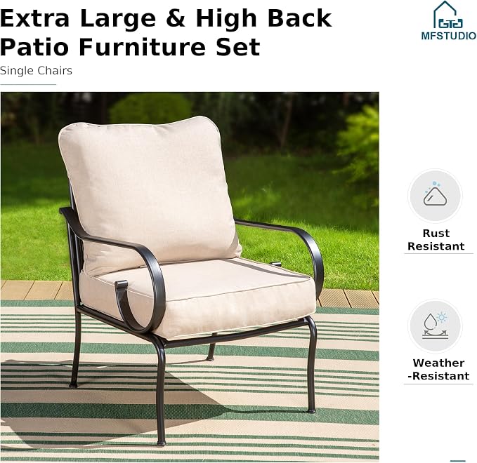 MFSTUDIO 7 Seats Large Metal Patio Conversation Sets, 6 Pieces Outdoor - Image 6