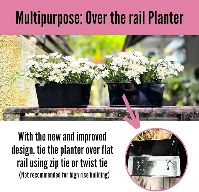 LaLaGreen Outdoor Rail Planter Large Black Metal Wall Hanging Strawberry Flower - Image 5