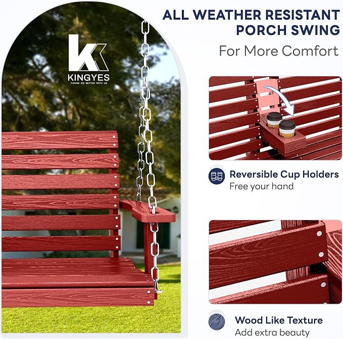 KINGYES Outdoor Hanging Patio Swing Chair, 2 Seat - Image 4