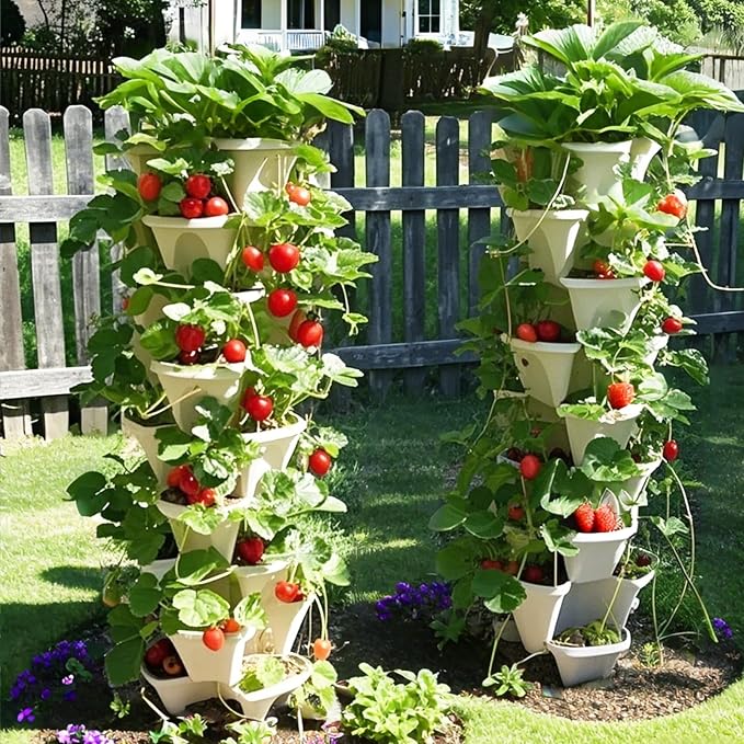 Strawberry Planters, 3 Tiered Vertical Stackable Planter, Herb Stacking Tower - Image 8