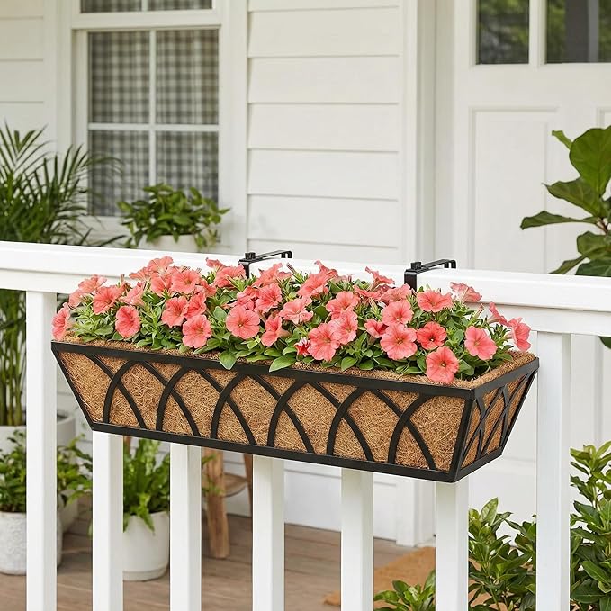 24 Inch Window Deck with Coco Liner, Fence Metal Hanging Flower Planter Window - Image 7