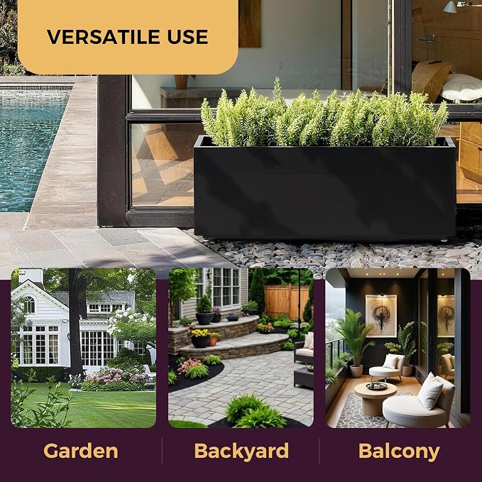 Outdoor Metal Planter Box 40Wx12Dx16H, Long Large Rectangular Trough Planters - Image 6