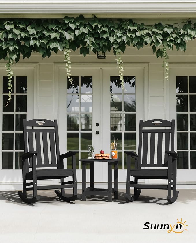 Oversized Outdoor Rocking Chairs Set of 2, High Back Porch Rocking Chair - Image 2
