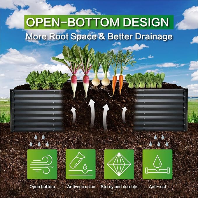 GARDMAX 8x4x2FT Galvanized Raised Garden Bed Kit, Metal Planter Boxes Outdoor - Image 3