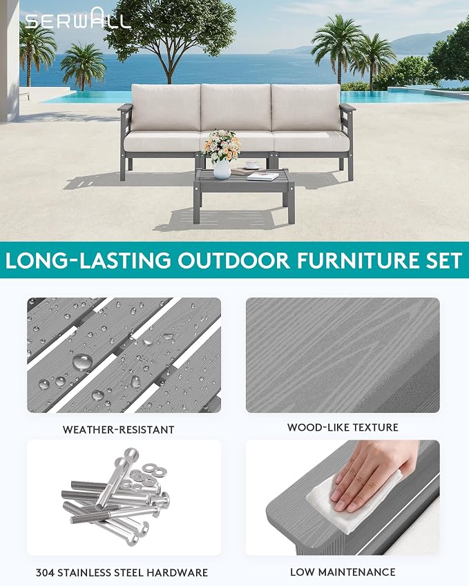 SERWALL HDPE Patio Furniture Set, 2 Pieces Outdoor Sectional Sofa Set, - Image 5