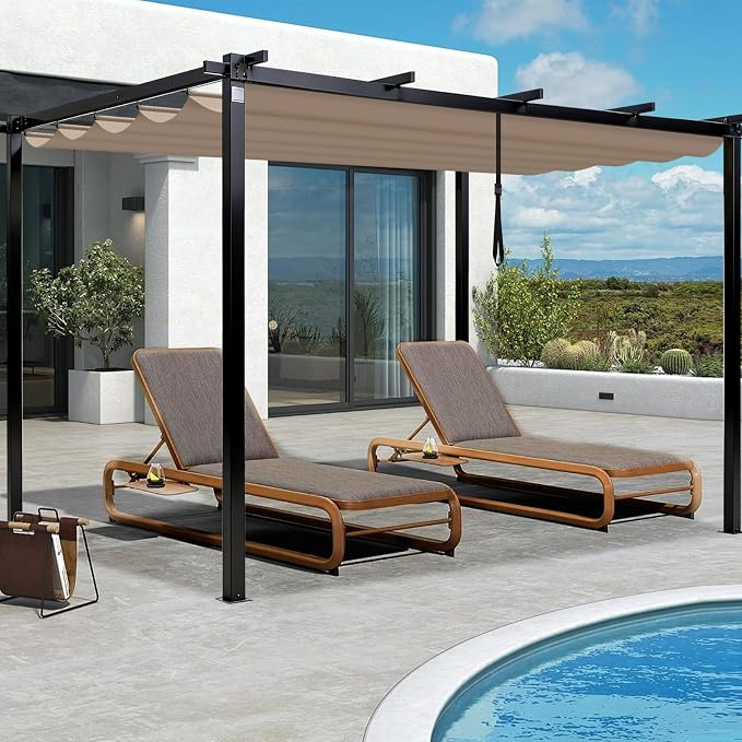 10' X 10' Pergola Shade Cover for Outdoor Retractable Durable Fabric Canopy - Image 6