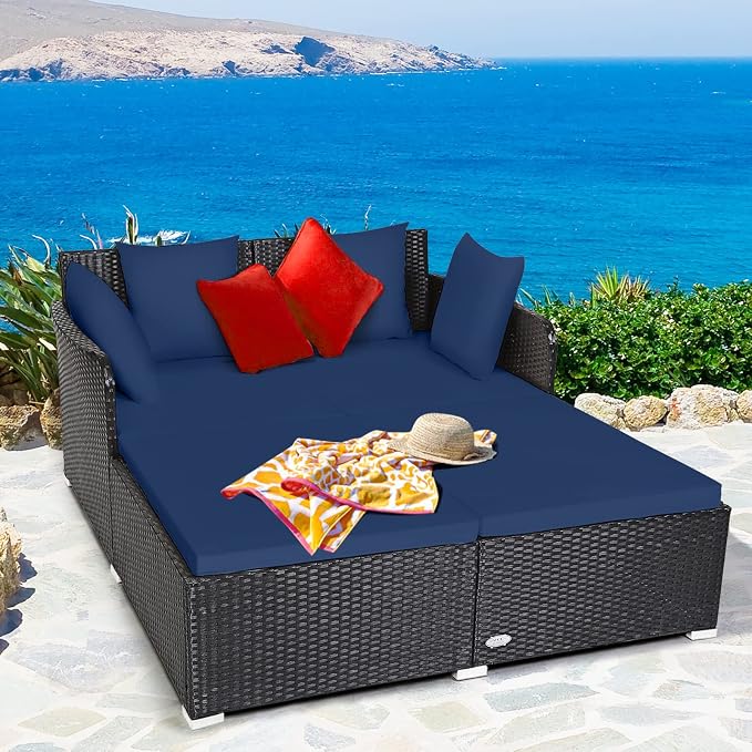RELAX4LIFE Rattan Patio Outdoor Daybed, Wicker 2-Person Sunbed Loveseat - Image 9