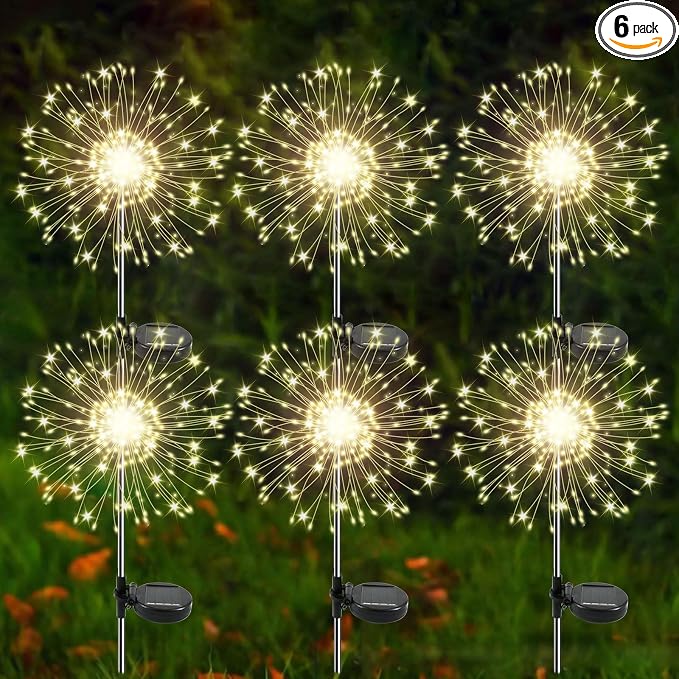 Solar Garden Lights Outdoor, 6 Pack 120 LED Twinkling Firework Lights Decorative by Yaafen