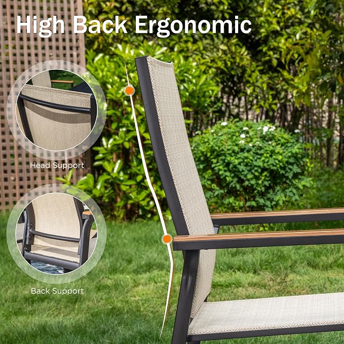 PHI VILLA 5 PCS Patio Dining Set, 4 Outdoor Aluminum Stackable Sling Chairs - Image 8