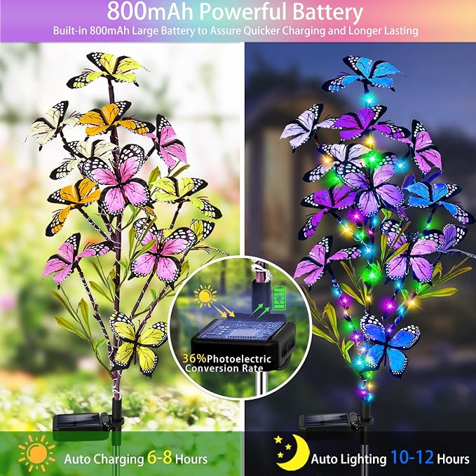 Solar Garden Lights Outdoor Waterproof, 6 Pack Solar Butterfly Lights - Image 3