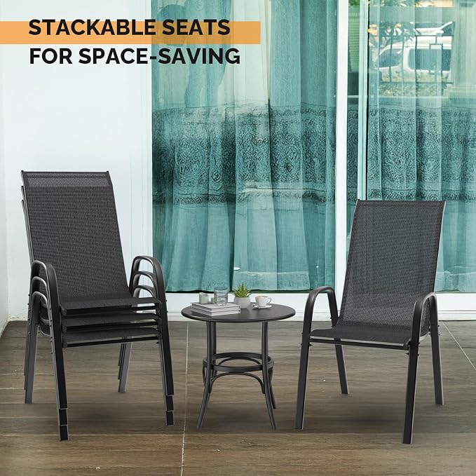 VINGLI Patio Chairs Set of 4 – Stackable Outdoor Dining Chairs - Image 6